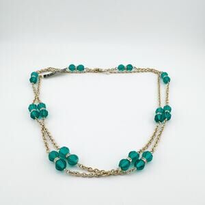 J Crew Beaded Necklace Green‎ Gold Crystal Beads Layering Jewelry NEW